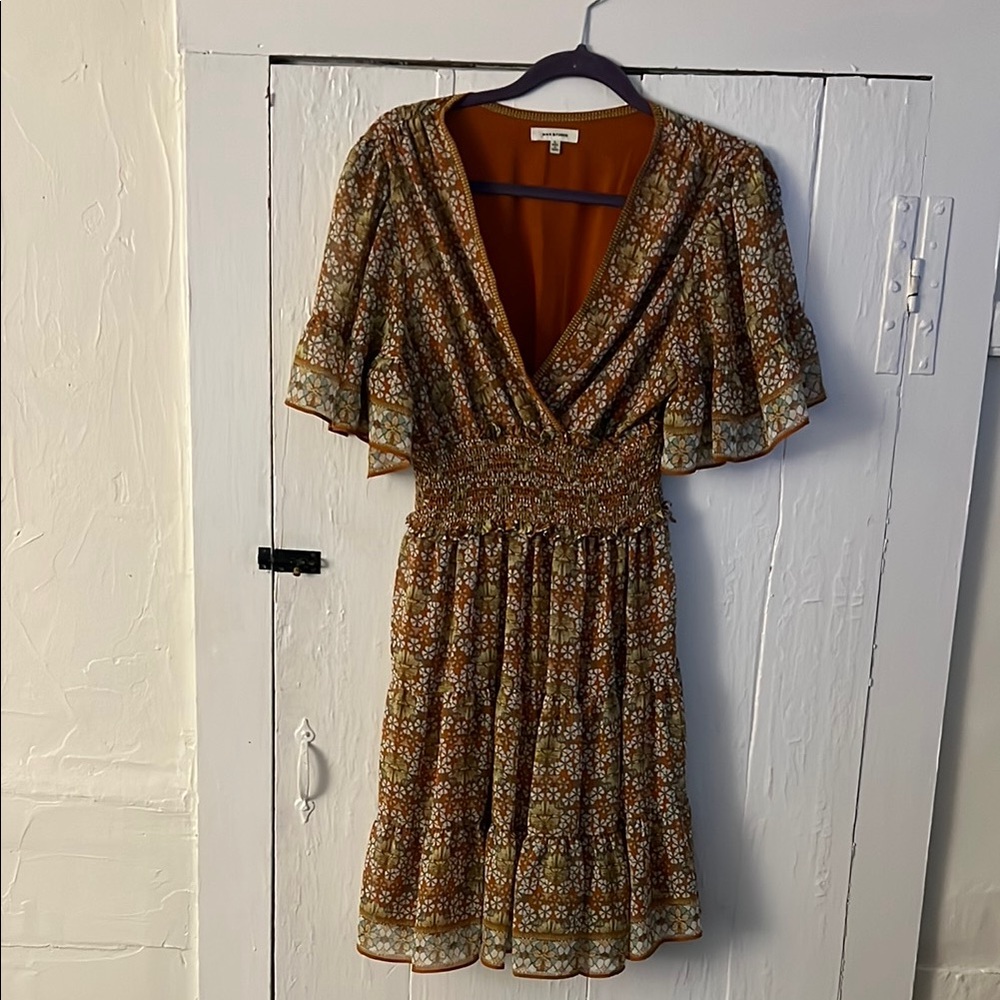 Max Studio Brown Red Plunge Sundress